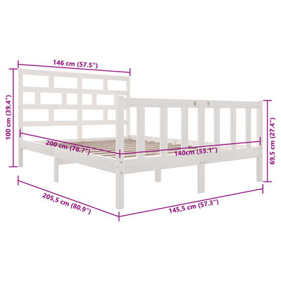 vidaXL sengeramme 140x200 cm massivt fyrretræ hvid