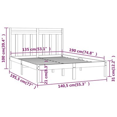 vidaXL sengeramme 135x190 cm Double massivt fyrretræ sort