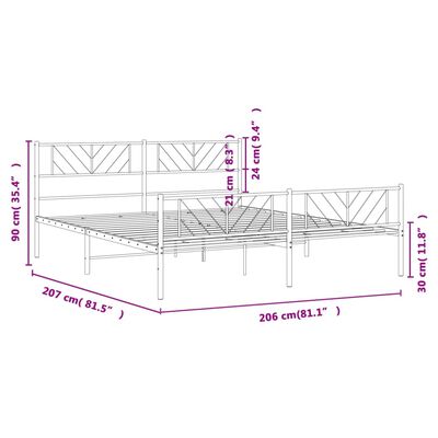 vidaXL sengeramme med sengegavl og fodgærde 200x200 cm metal hvid