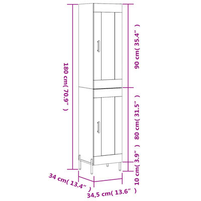 vidaXL skab 34,5x34x180 cm konstrueret træ hvid højglans