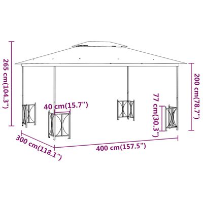 vidaXL pavillon med sidevægge og dobbelttag 3x4 m antracitgrå