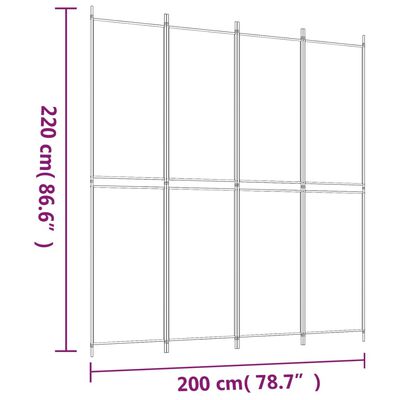 vidaXL 4-panels rumdeler 200x220 cm stof hvid