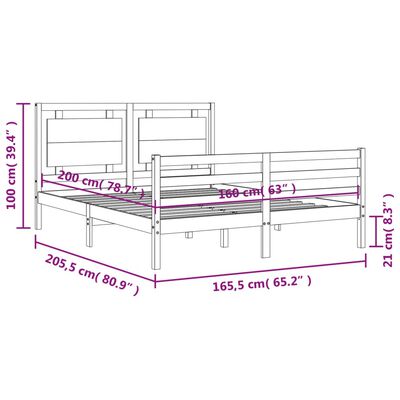 vidaXL sengeramme med sengegavl 160x200 cm massivt træ hvid