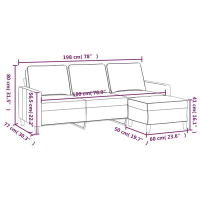 vidaXL 3-personers sofa med fodskammel 180 cm velour sort