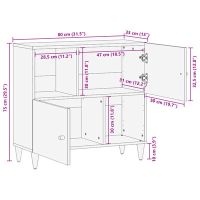 vidaXL skab 80x33x75 cm massivt mangotræ