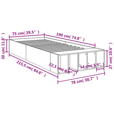 vidaXL sengeramme 75x190 cm konstrueret træ sonoma-eg