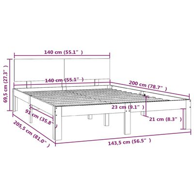 vidaXL sengeramme 140x200 cm massivt fyrretræ