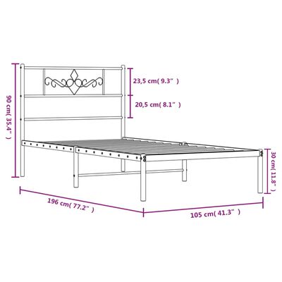 vidaXL sengeramme med sengegavl 100x190 cm metal sort