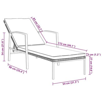 vidaXL liggestol med hynde polyrattan brun