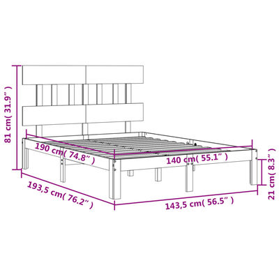 vidaXL sengeramme med sengegavl 140x190 cm massivt træ