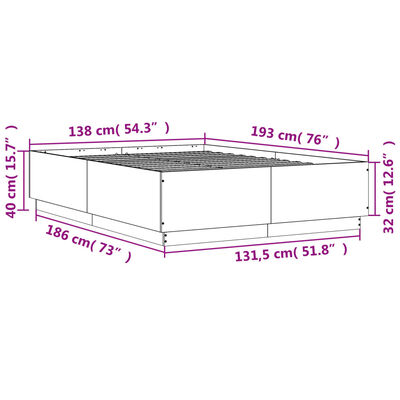 vidaXL sengeramme med ED-lys 135x190 cm konstrueret træ brunt egetræ