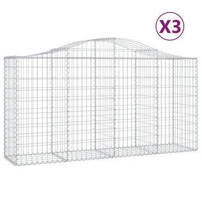 vidaXL buede gabionkurve 3 stk. 200x50x100/120 cm galvaniseret jern