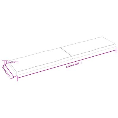 vidaXL bordplade 220x50x(2-6) cm naturlig kant behandlet træ lysebrun