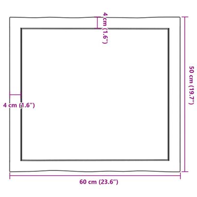 vidaXL bordplade 60x50x(2-6)cm naturlig kant ubehandlet massivt træ