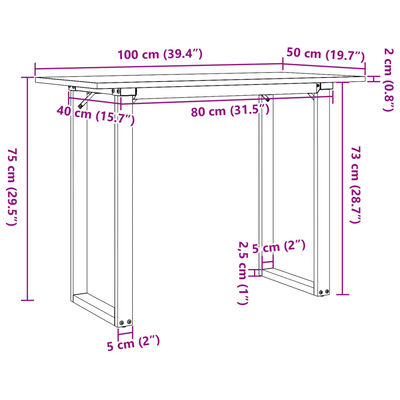 vidaXL spisebord 100x50x75 cm O-stel massivt fyrretræ og støbejern