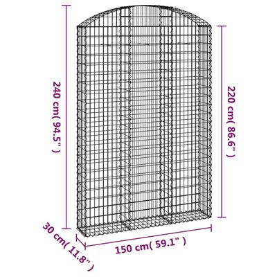 vidaXL buet gabionkurv 150x30x220/240 cm galvaniseret jern