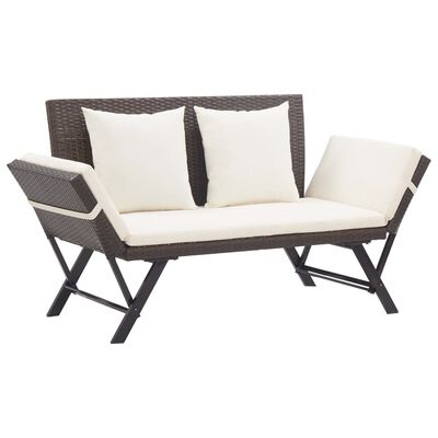 vidaXL havebænk med hynder 176 cm polyrattan brun