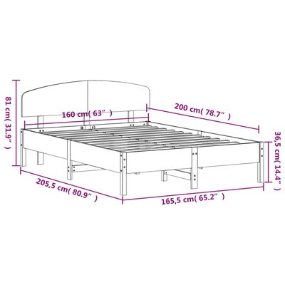 vidaXL sengeramme uden madras 160x200 cm massivt fyrretræ gyldenbrun