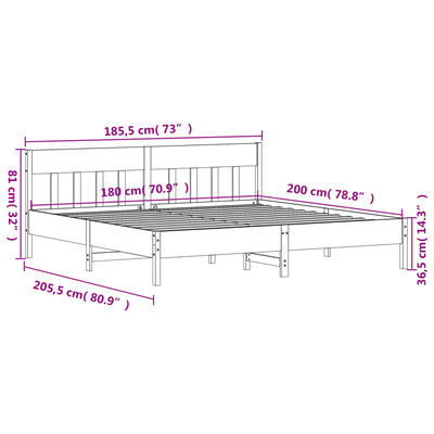 vidaXL sengeramme uden madras 180x200 cm massivt fyrretræ gyldenbrun