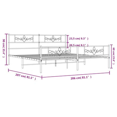 vidaXL sengeramme med sengegavl og fodgærde 200x200 cm metal hvid