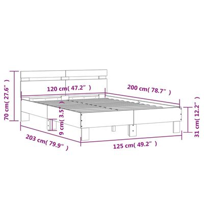 vidaXL sengeramme med sengegavl 120x200 cm konstrueret træ grå sonoma