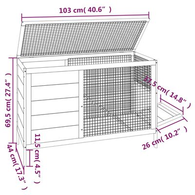 vidaXL kaninbur 103x44x69,5 cm massivt fyrretræ mokkafarvet