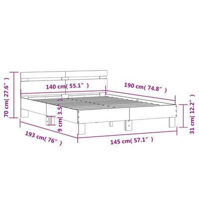 vidaXL sengeramme med sengegavl 140x190 cm konstrueret træ betongrå