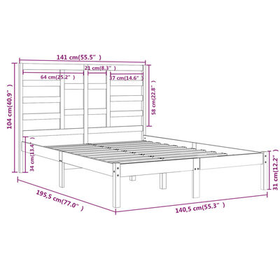 vidaXL sengeramme 135x190 cm dobbelt massivt fyrretræ hvid