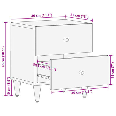 vidaXL sengeborde 2 stk. 40x33x46 cm massivt mangotræ