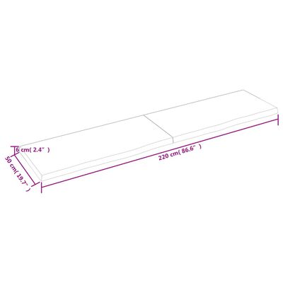 vidaXL bordplade til badeværelse 220x50x(2-6)cm massivt træ ubehandlet