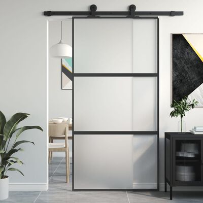 vidaXL skydedør 102,5x205 cm hærdet glas og aluminium sort