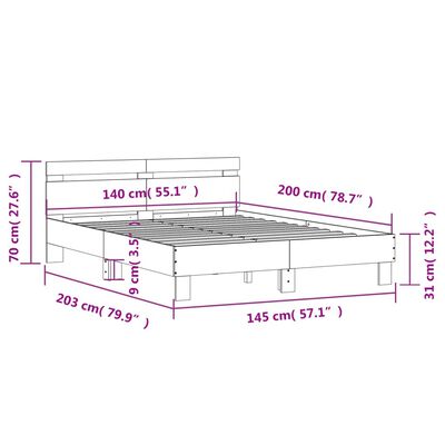 vidaXL sengeramme med sengegavl 140x200 cm konstrueret træ grå sonoma