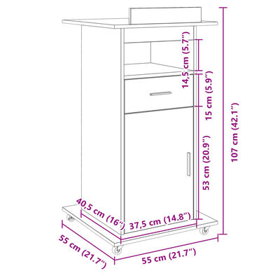 vidaXL talerstol med hjul skuffe 55x55x107 cm konstrueret træ røget eg