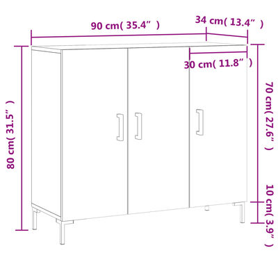 vidaXL skab 90x34x80 cm konstrueret træ røget egetræsfarve