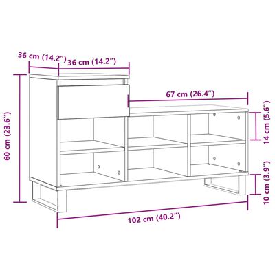 vidaXL skoreol 102x36x60 cm konstrueret træ hvid højglans