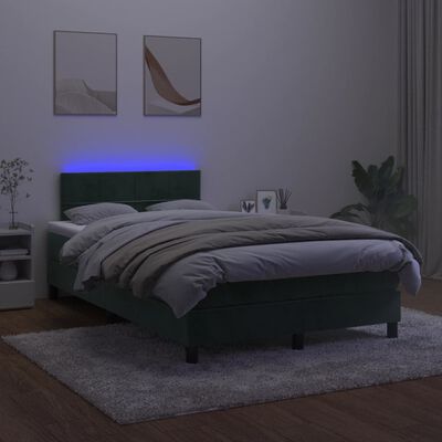 vidaXL kontinentalseng med LED-lys 120x200 cm fløjl mørkegrøn