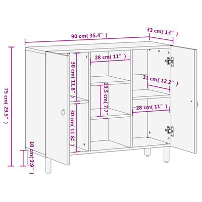 vidaXL skab 90x33x75 cm massivt mangotræ