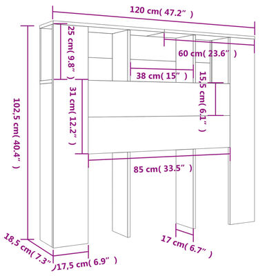 vidaXL sengegavl med opbevaring 120x18,5x102,5 cm hvid højglans