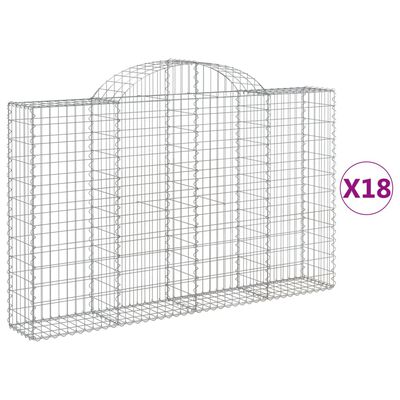 vidaXL buede gabionkurve 18 stk. 200x30x120/140 cm galvaniseret jern