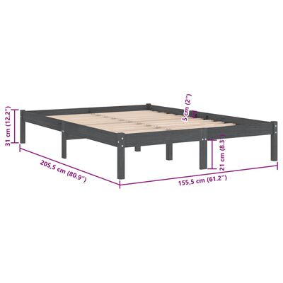 vidaXL sengeramme 150x200 cm King Size massivt fyrretræ grå