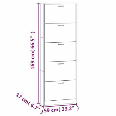 vidaXL skoskab 59x17x169 cm konstrueret træ røget egetræsfarve