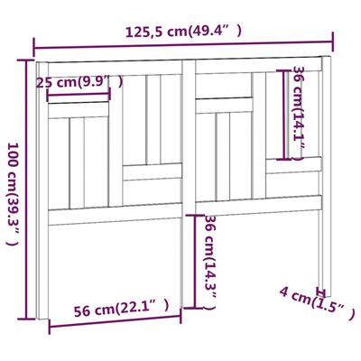 vidaXL sengegærde 125,5x4x100 cm massivt fyrretræ hvid