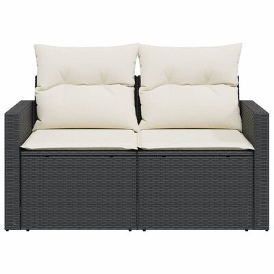 vidaXL 2-personers havesofa med hynder polyrattan sort