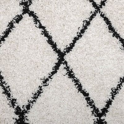 vidaXL shaggy gulvtæppe PAMPLONA Ø 80 cm høj luv cremefarvet og sort