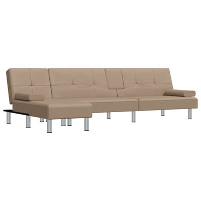 vidaXL L-formet sovesofa 255x140x70 cm kunstlæder cappuccinofarvet