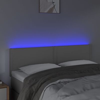 vidaXL sengegavl med LED-lys 144x5x78/88 cm kunstlæder grå