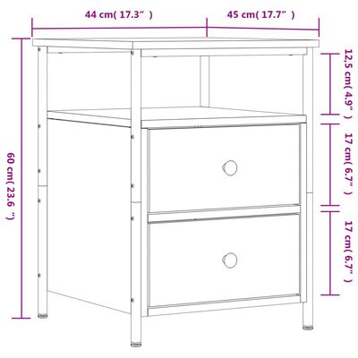 vidaXL sengeborde 2 stk. 44x45x60 cm brun egetræsfarve