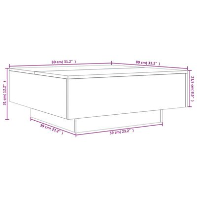 vidaXL sofabord med LED-lys 80x80x31 cm røget egetræsfarve