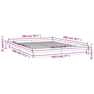 vidaXL sengeramme med LED-lys 200x200 cm massivt fyrretræ gyldenbrun