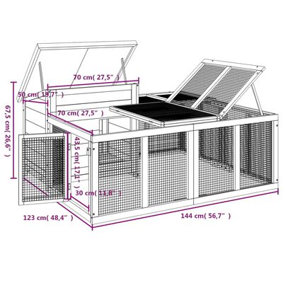 vidaXL kaninbur 144x123x67,5 cm massivt fyrretræ mokkafarvet